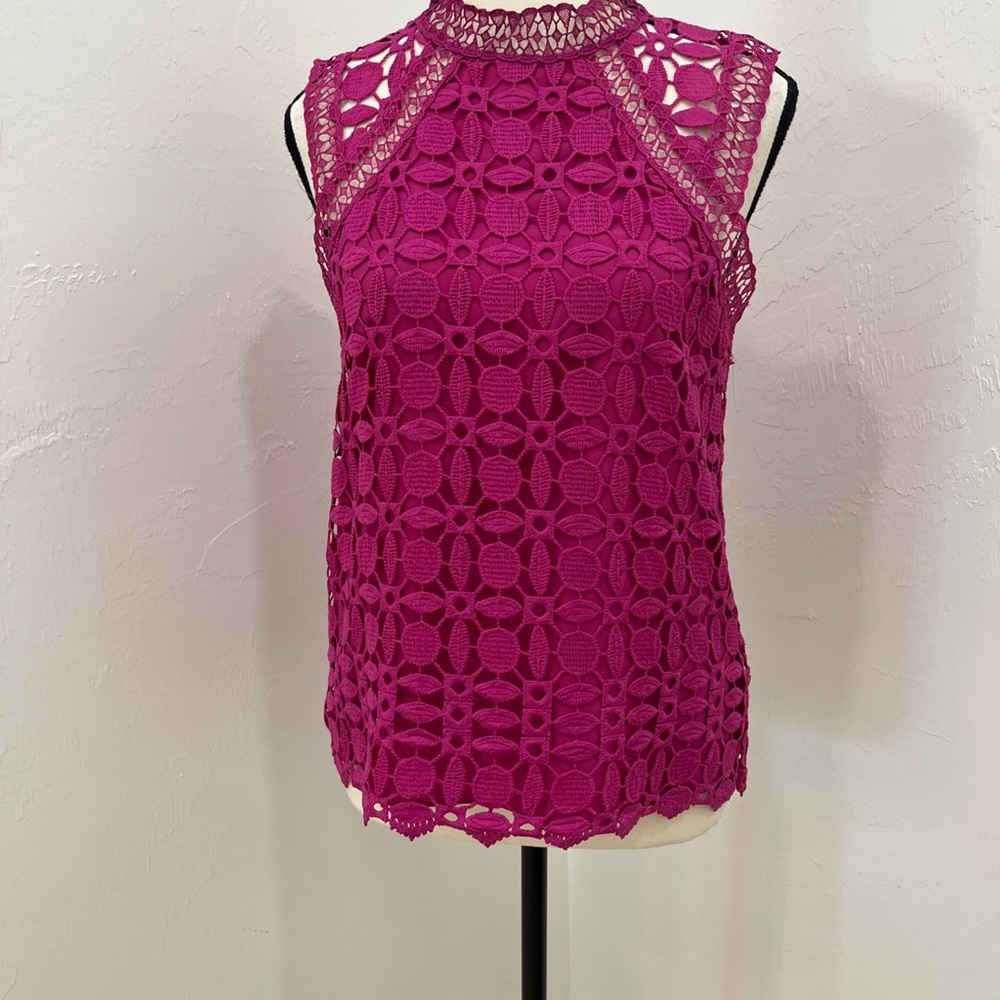 Laundry by Shelli Segal Magenta Lace Sleeveless Top